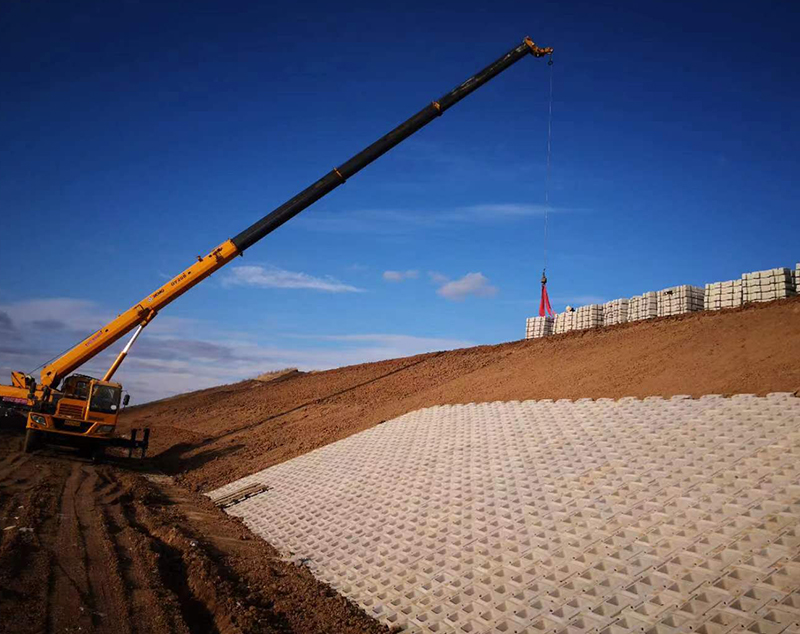 绥化至大庆高速公路排水植草护坡砖铺装现场